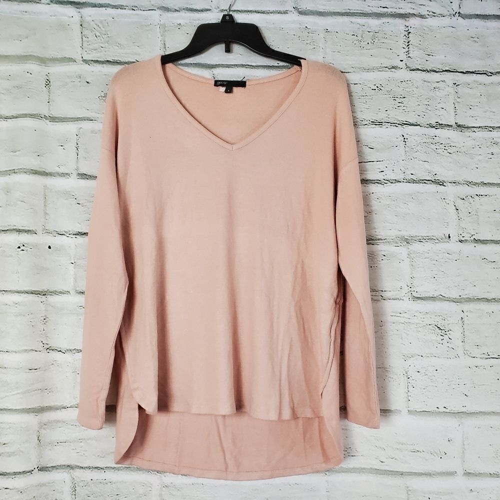 Gibson cozy v neck sweater smoky pink